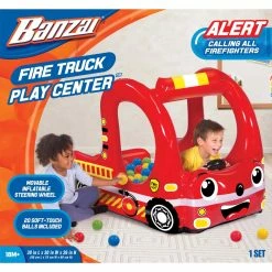 New 😉 Banzai Rescue Fire Truck Play Center Inflatable Ball Pit (Includes 20 Balls) ❤️