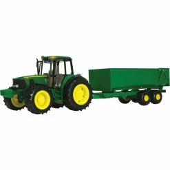 New ❤️ TOMY 1:16 Scale Big Farm John Deere Tractor With Wagon 🔔